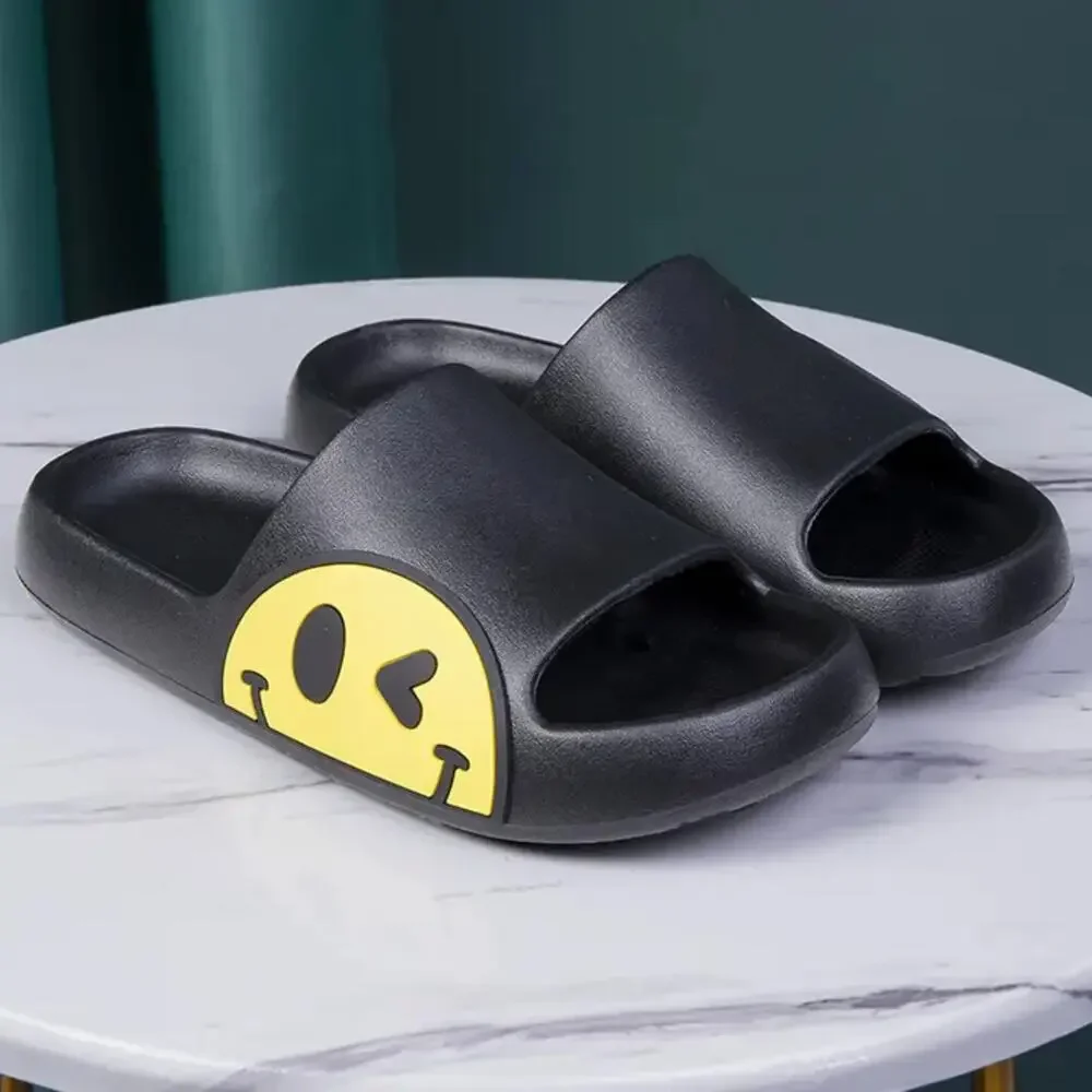 Kids' Black Smiley Cushion Slides, Light, Non-Slip (Toddler & Big Kid) - Picture 2 of 5